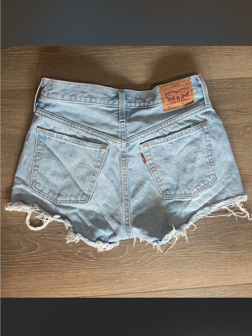 Levi's Pale Blue Distressed High-Rise Denim Shorts